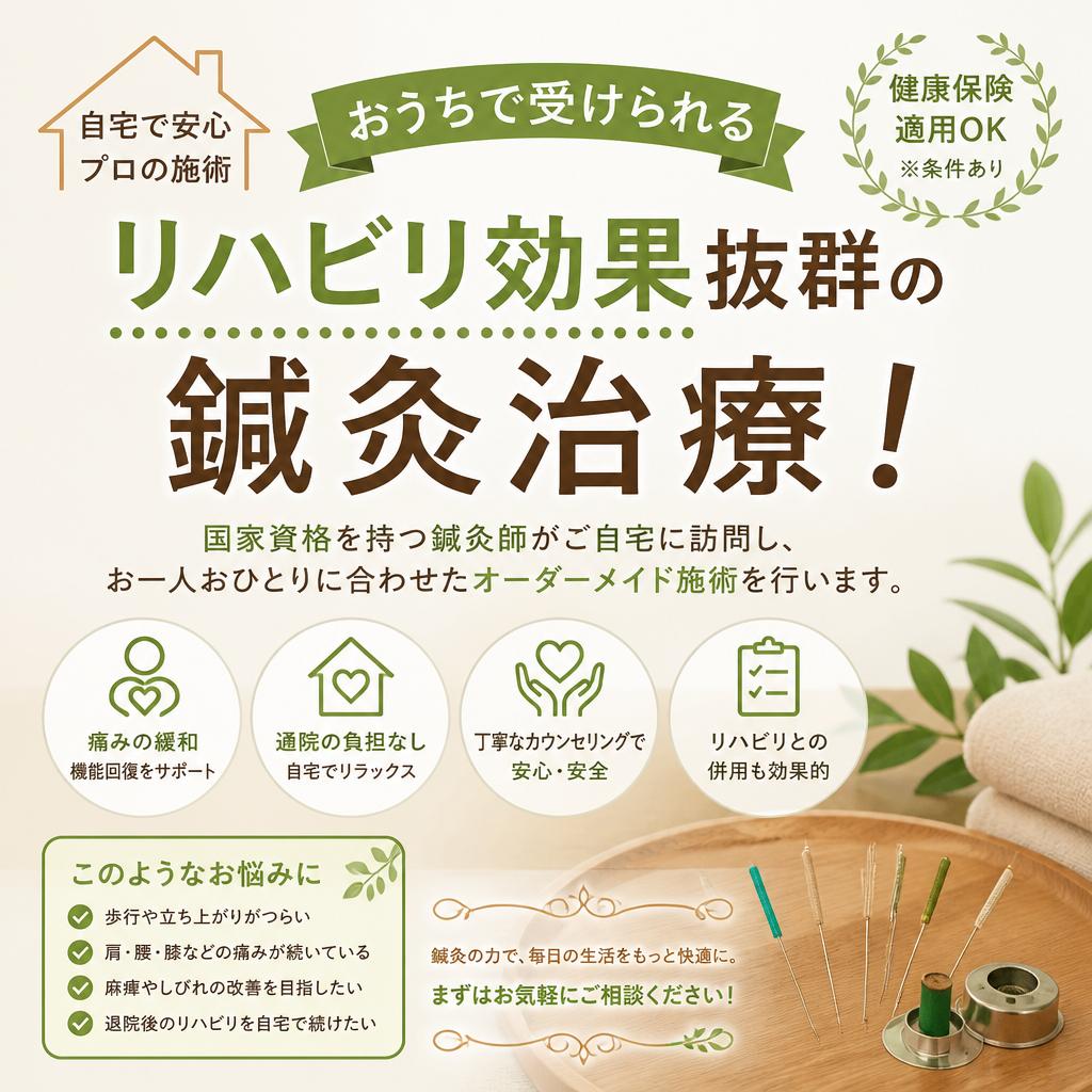 おうちで受けられるリハビリ効果抜群の鍼灸治療！