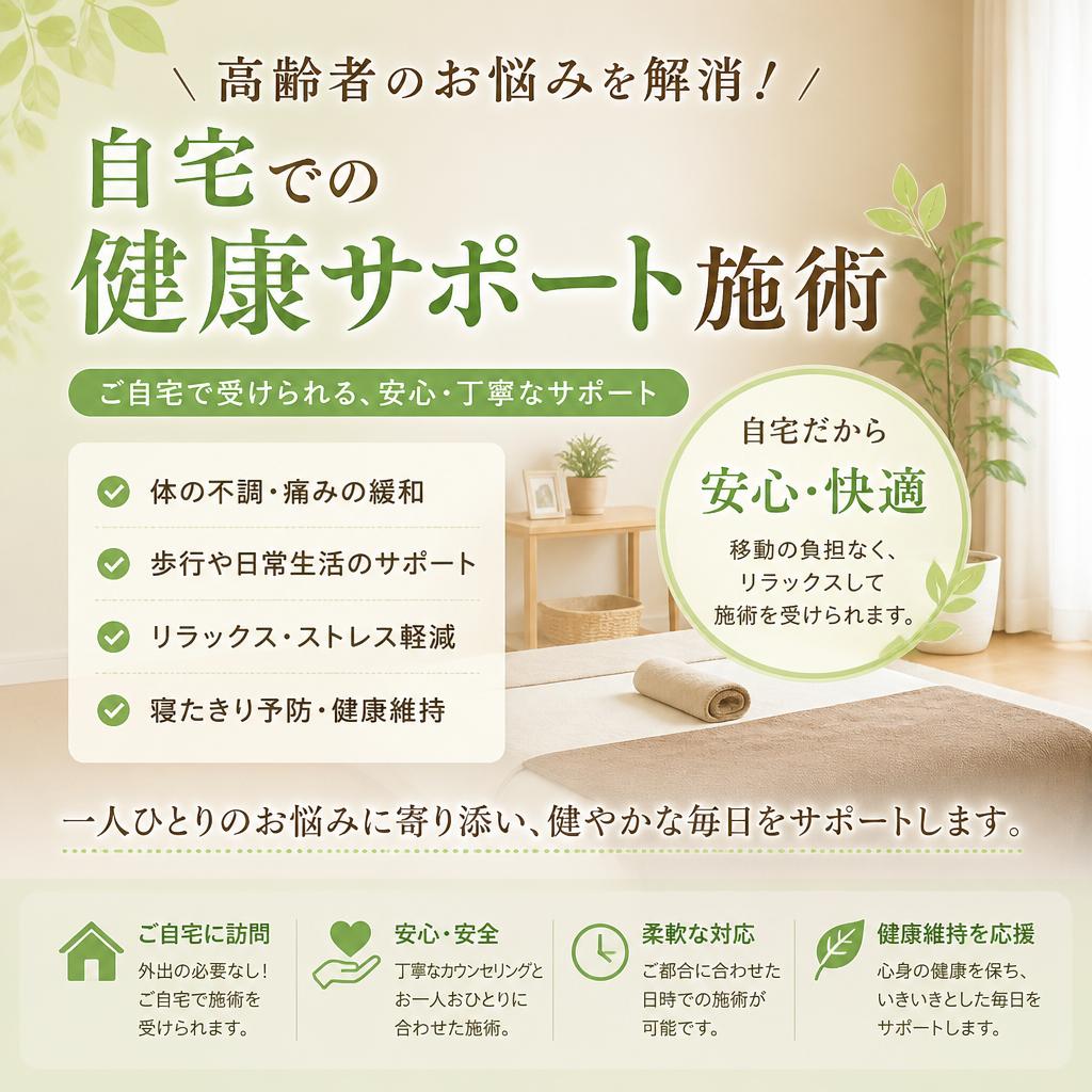高齢者のお悩みを解消！自宅での健康サポート施術
