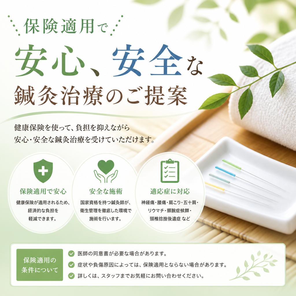保険適用で安心、安全な鍼灸治療のご提案
