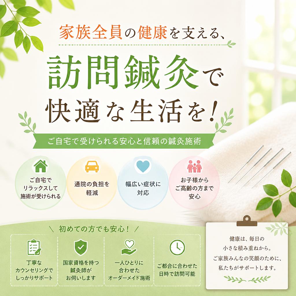 家族全員の健康を支える、訪問鍼灸で快適な生活を！