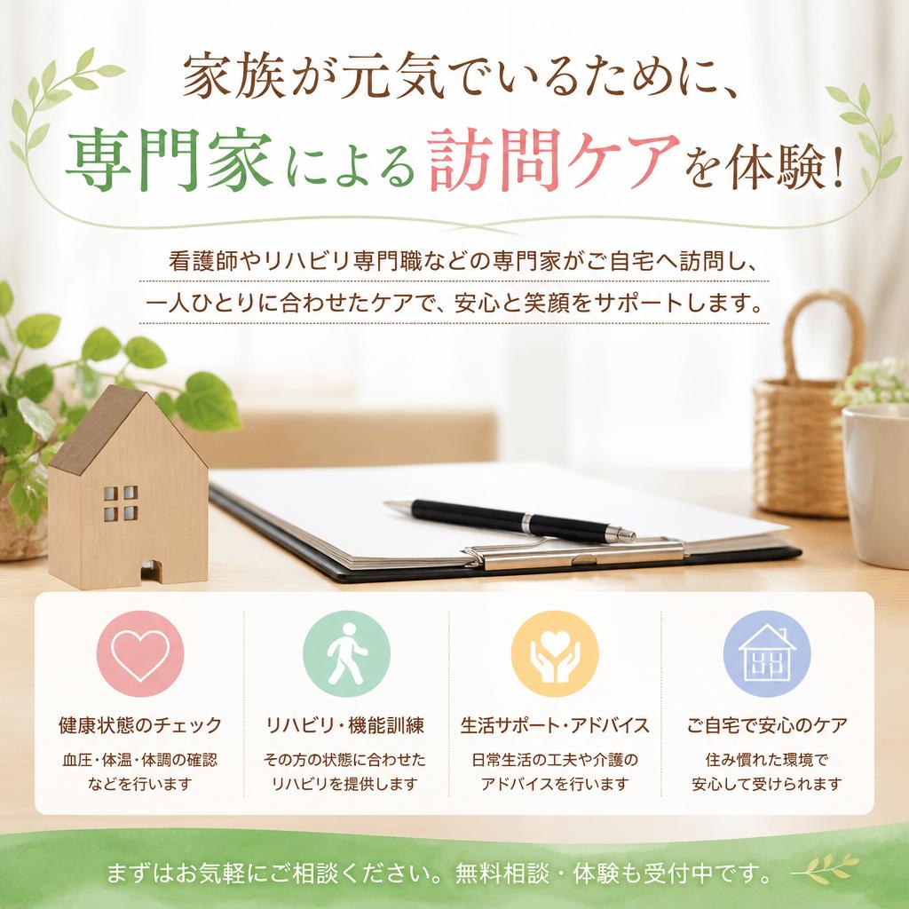 家族が元気でいるために、専門家による訪問ケアを体験！