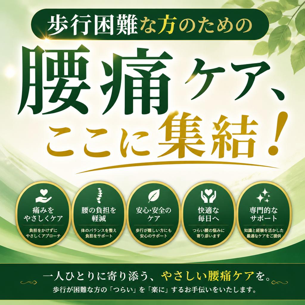 歩行困難な方のための腰痛ケア、ここに集結！